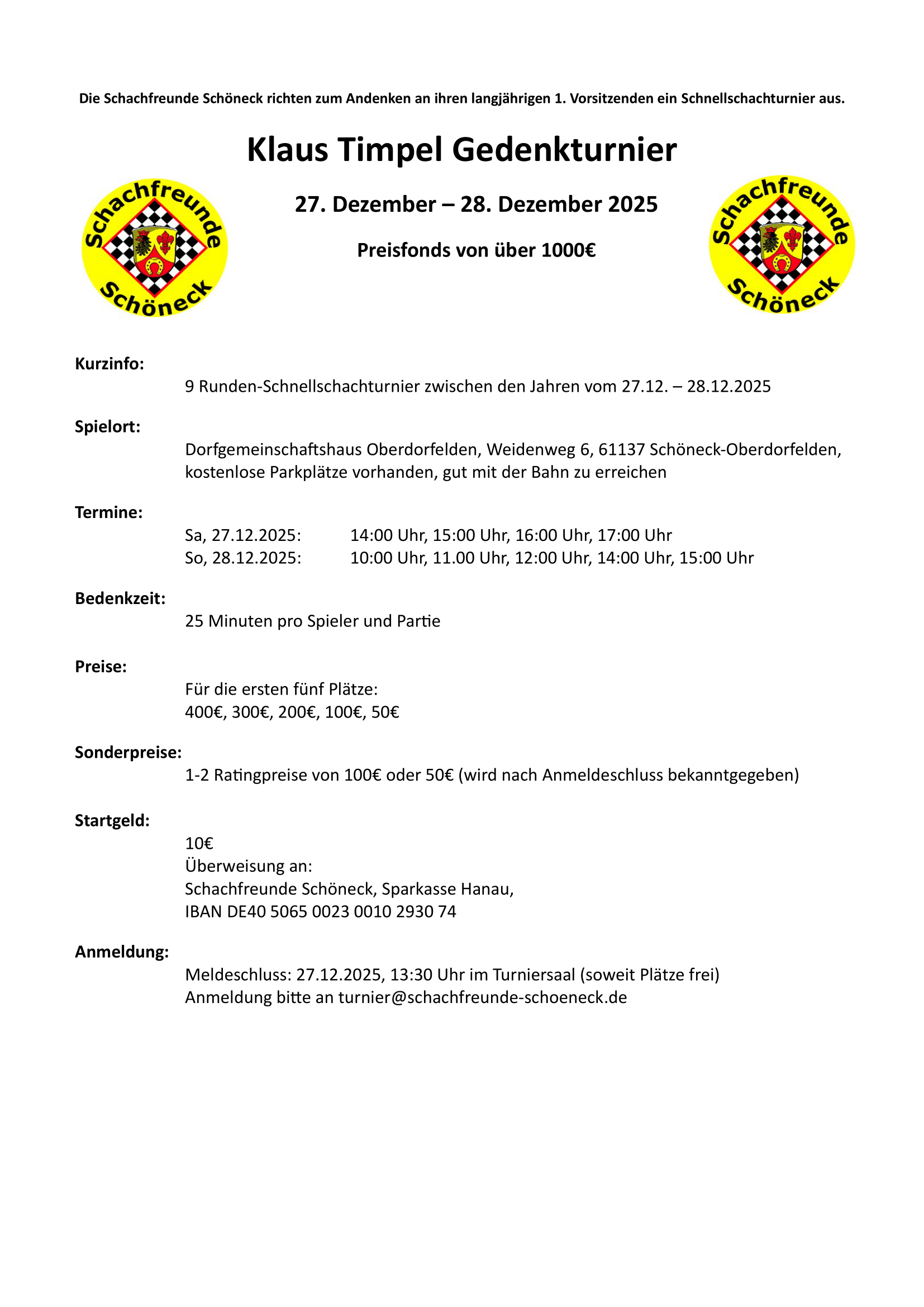 Ausschreibung Gedenkturnier Klaus Timpel
